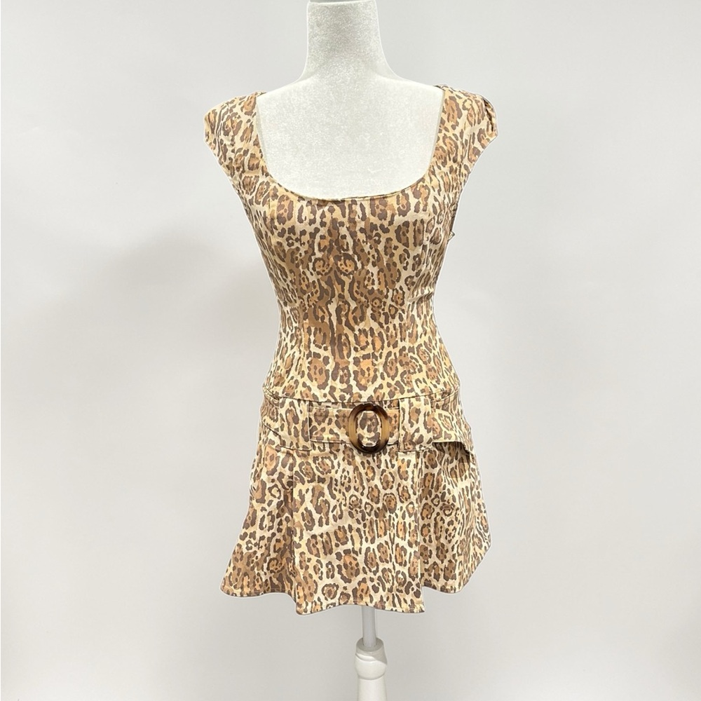 Kimchi Blue Leopard Print Scoop Neck Mini Dress in Tan